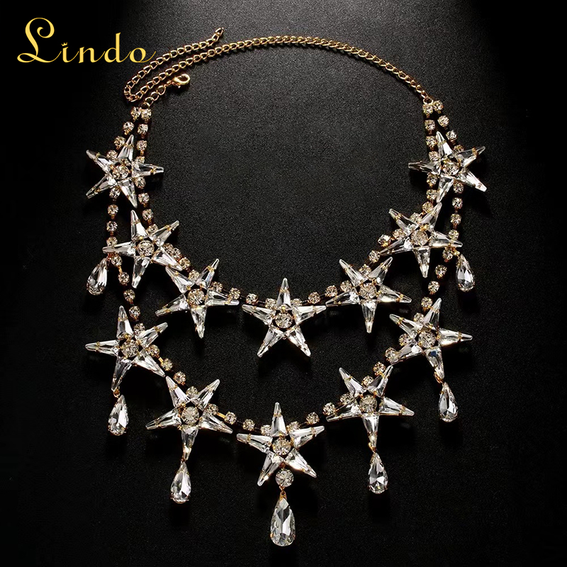 Gold Color Crystal Rhinestone Big Star Necklace