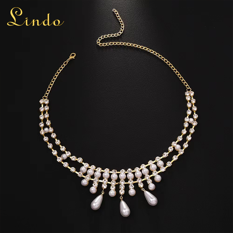 Gold Color Pearl Rhinestone Necklace