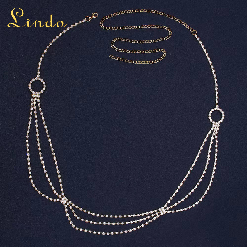 Gold Color Rhinestone Belly Body Chain