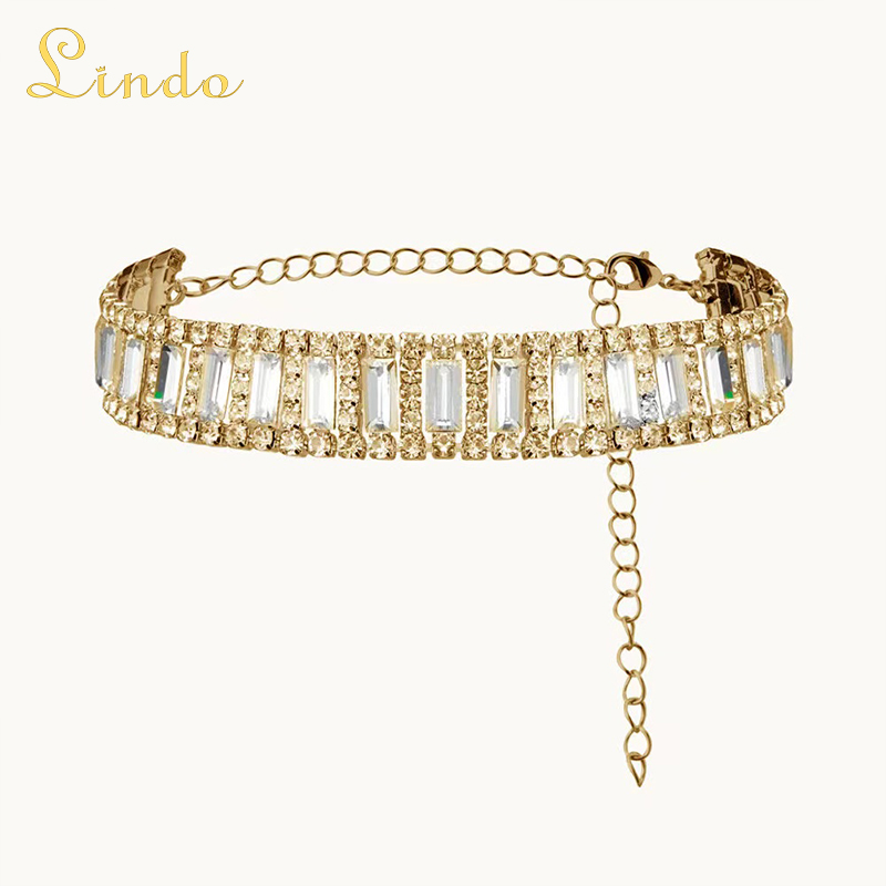 Gold Metal Crystal Thick Choker Necklace