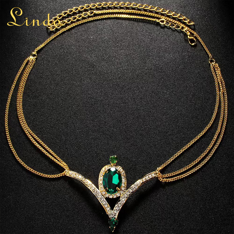Headdress Jewelry with Green Gem