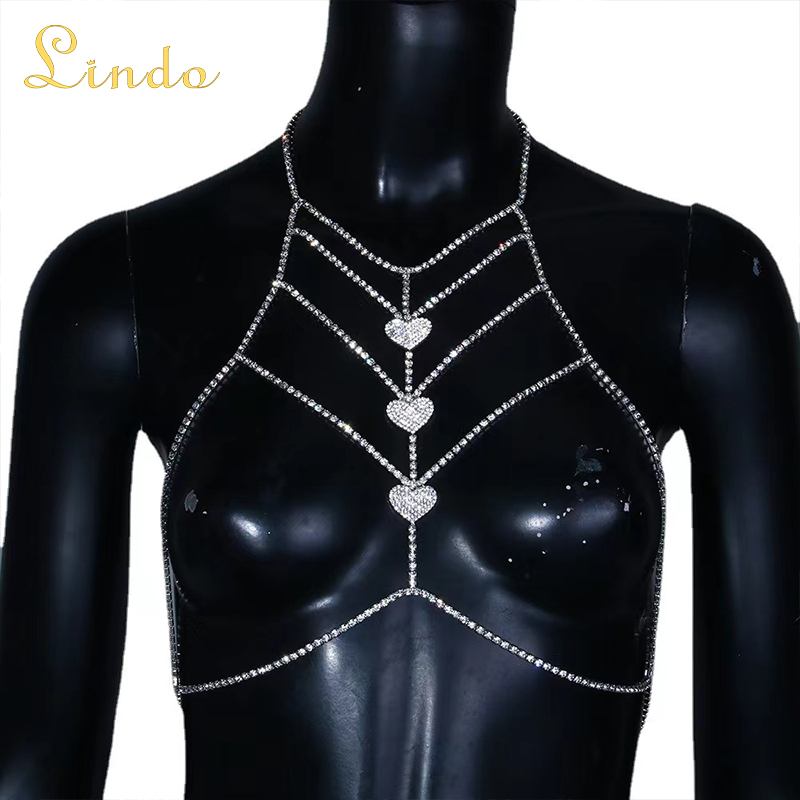 Heart Rhinestone Body Chain Top Dress