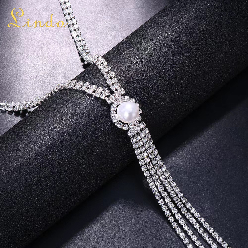 Long Rhinestone Necklace with Pearl