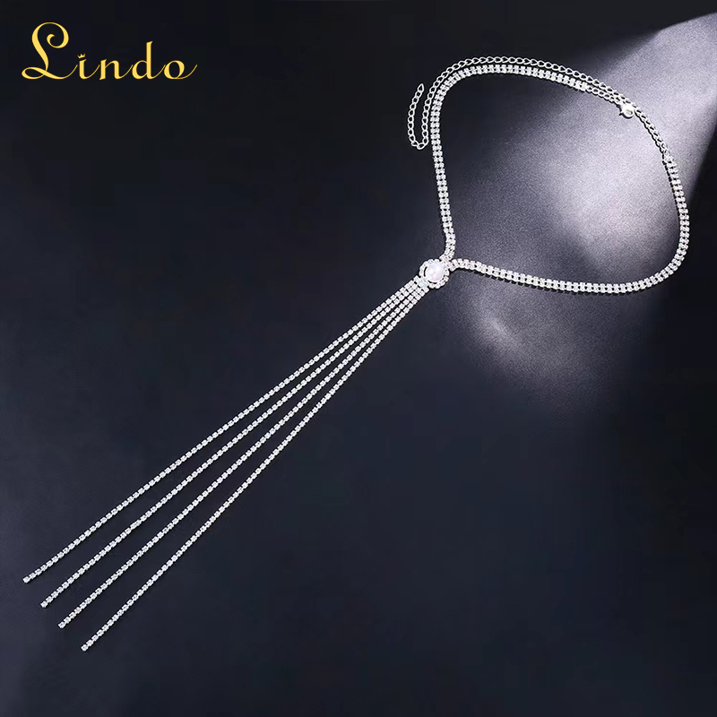 Long Rhinestone Necklace with Tassel
