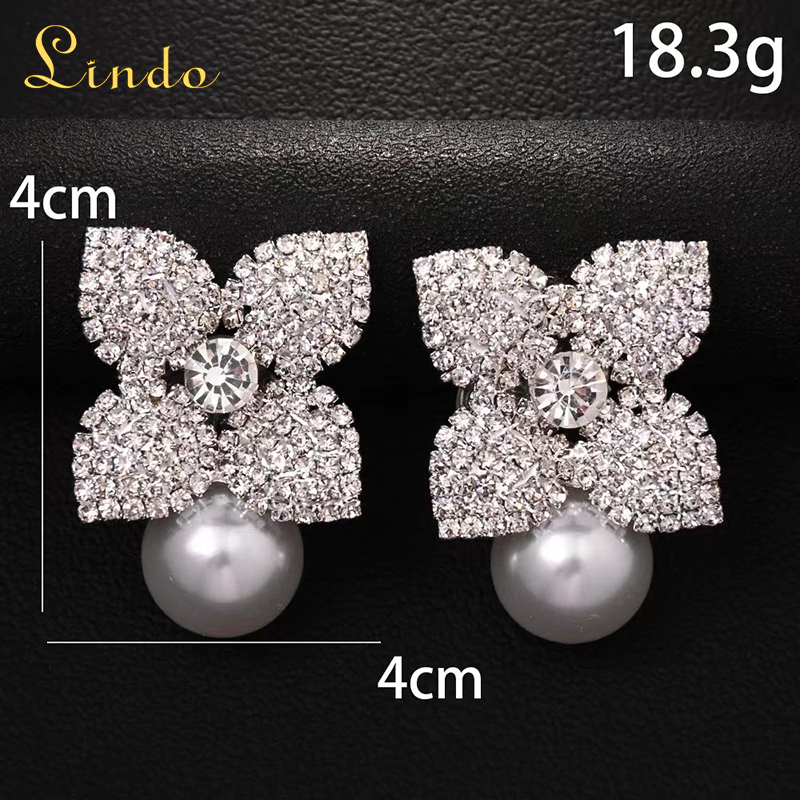 Rhinestone Bling Pearl Floral Earrings