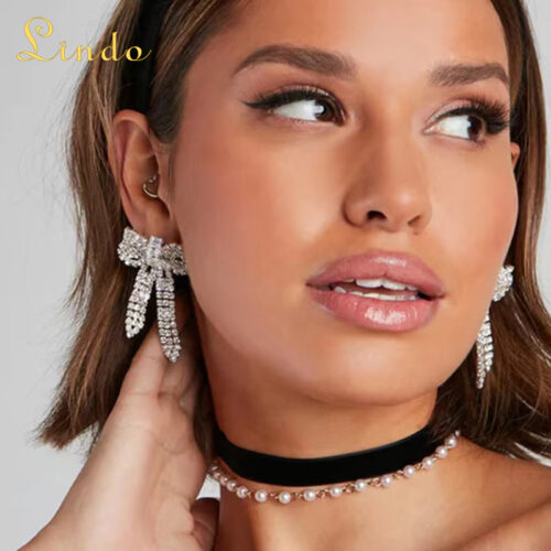 Rhinestone Bow Earrings