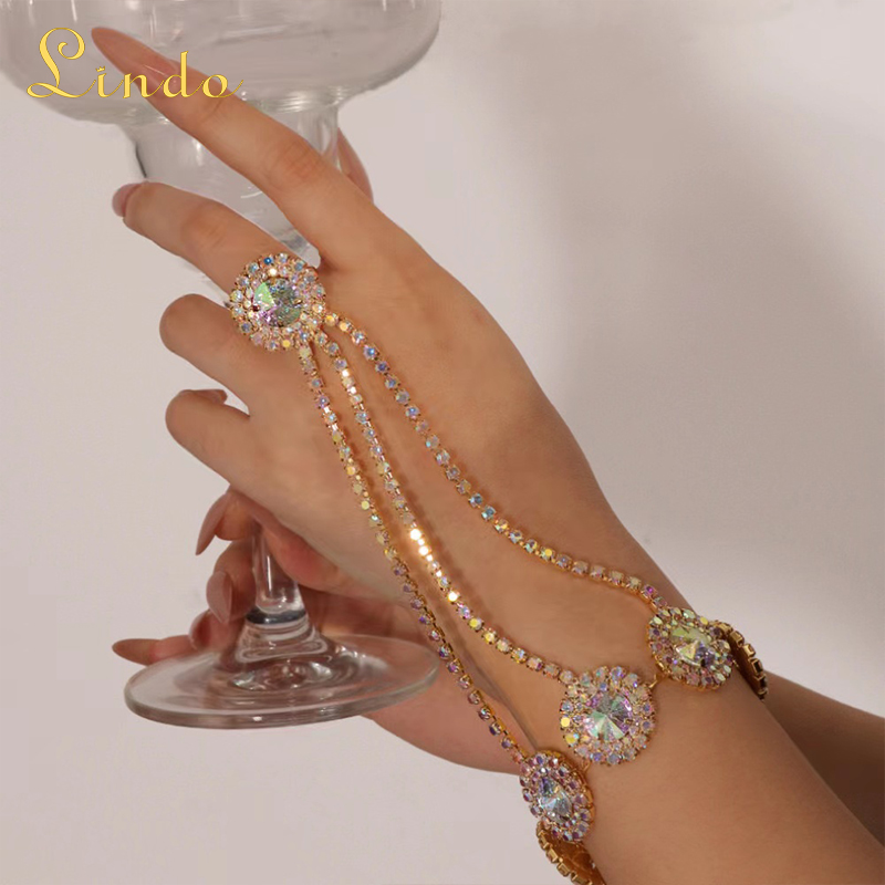 Rhinestone Bracelet with a Ring Attached