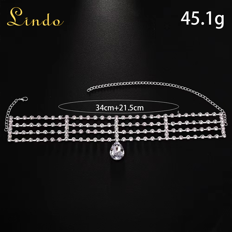 Rhinestone Choker Necklace with Tear Drop Pendant