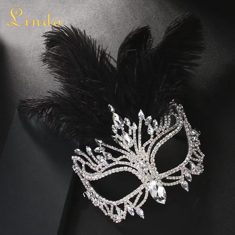 Rhinestone Crystal Feather Mask Masquerade