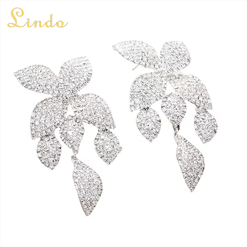 Rhinestone Crystal Large Flower Earrings