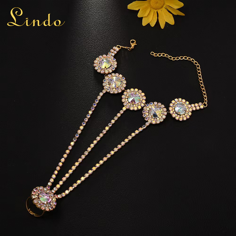 Rhinestone Elegant Bracelet with a Ring Attached