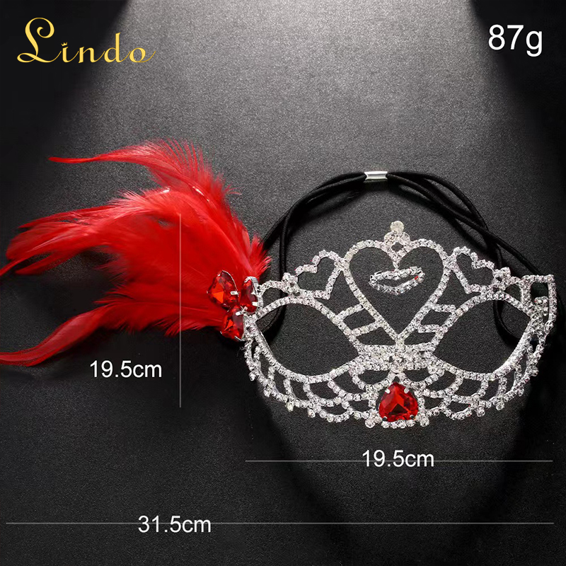 Rhinestone Fancy Masks for Masquerade Ball with Red Feather