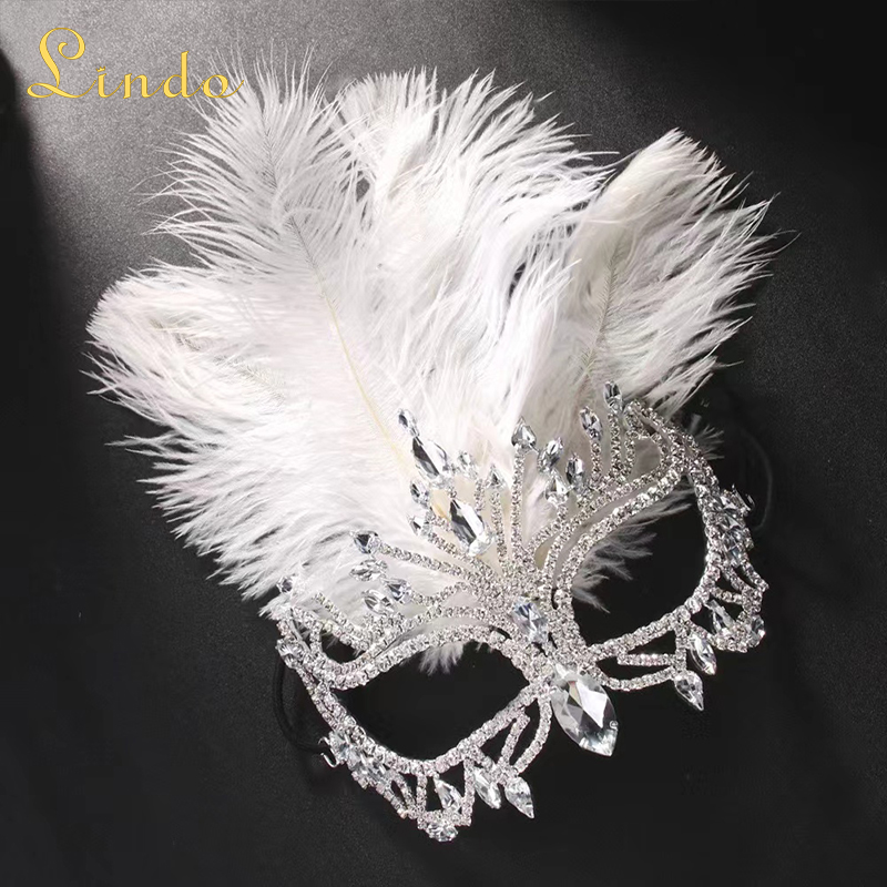 Rhinestone Feather Mask Masquerade