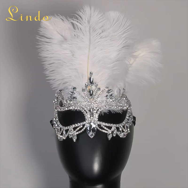 Rhinestone Feather Mask for Masquerade Ball