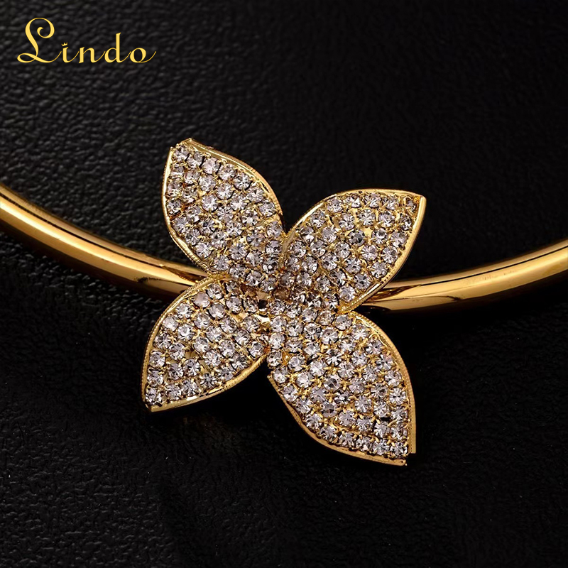 Rhinestone Flower for Metal Collar Choker Necklace