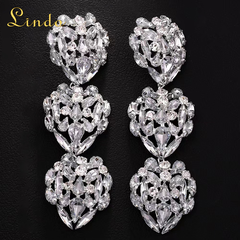 Rhinestone Long Heart Drop Earrings