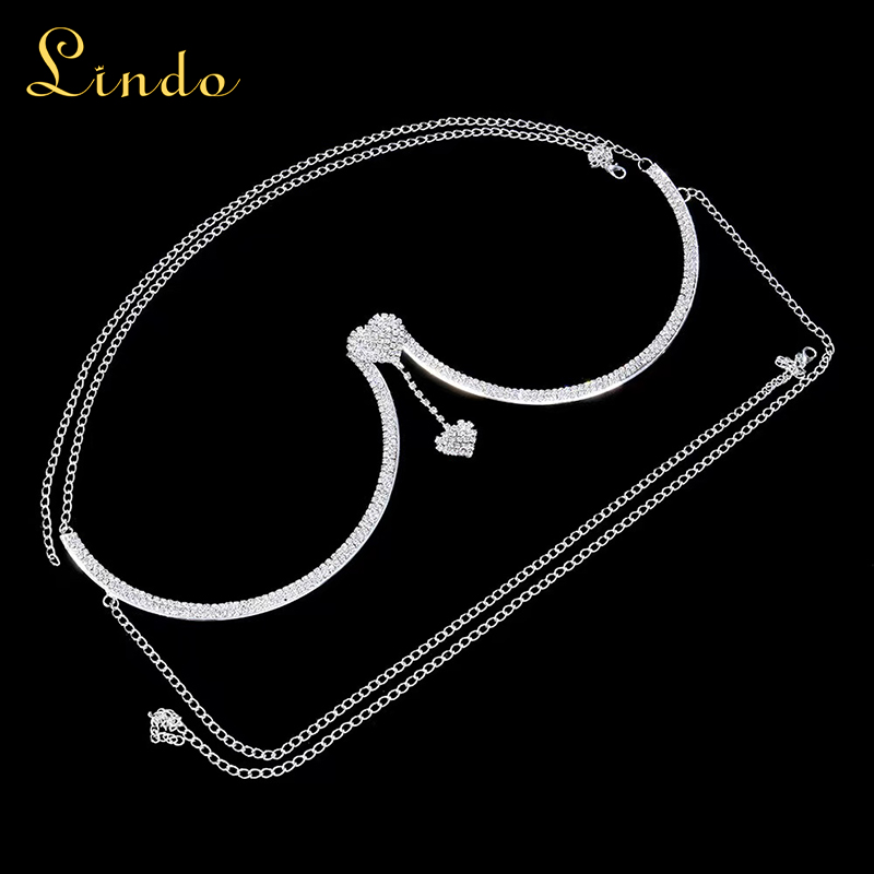 Rhinestone Metal Chain Bra
