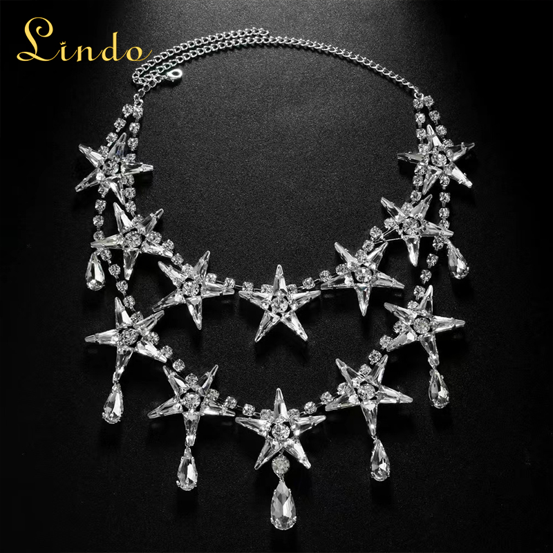Silver Color Crystal Rhinestone Big Star Necklace