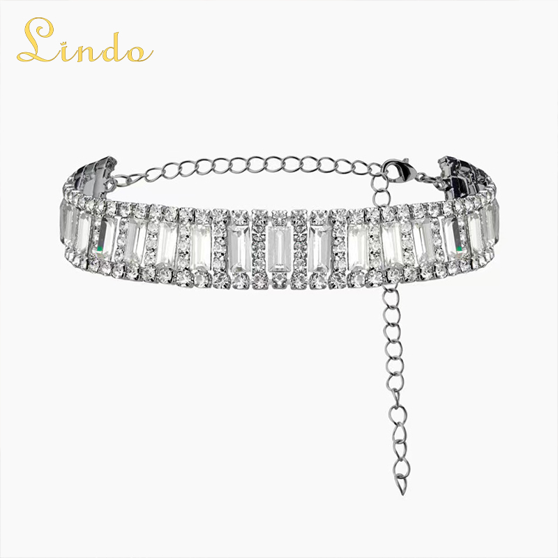 Silver Color Crystal Thick Choker Necklace