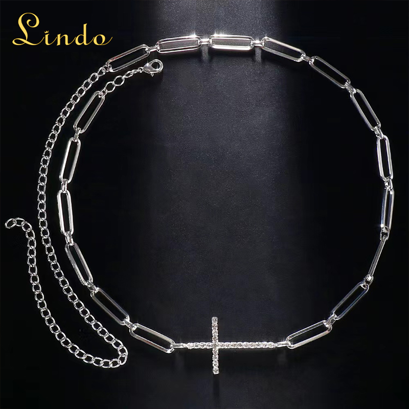 Silver Color Horizontal Cross Necklace