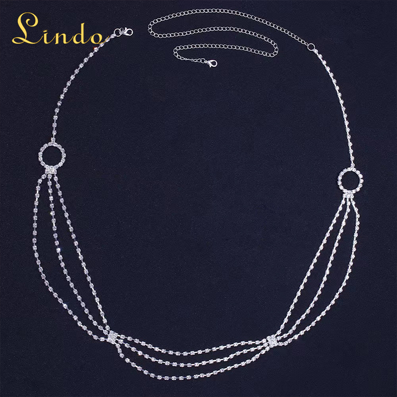 Silver Color Rhinestone Belly Body Chain