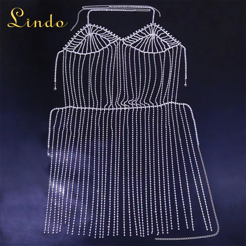 Silver Color Rhinestone Dress Body Chain