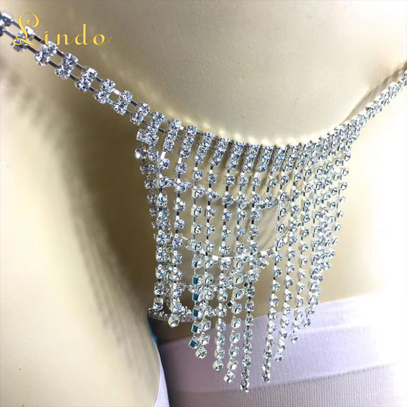 Silver Color Rhinestone Sexy Chain Panties