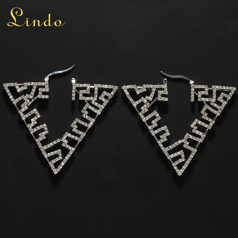Sparkling Rhinestone Triangle Hoop Earrings