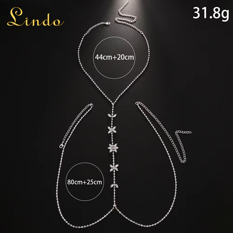 Silver Flower Women Body Chain Harness