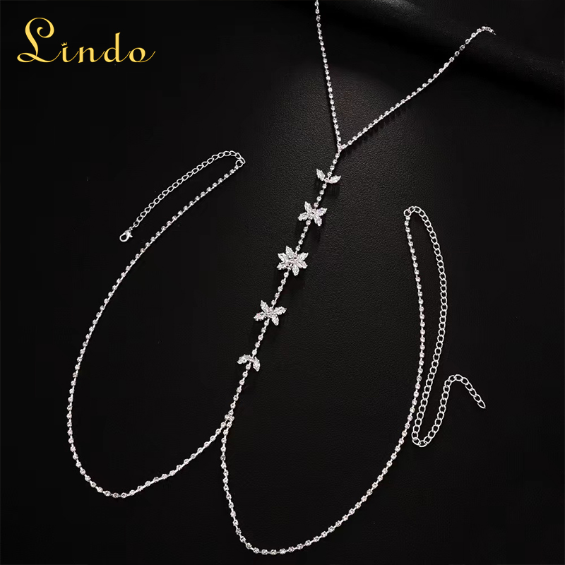 Silver Flower Women Body Chain