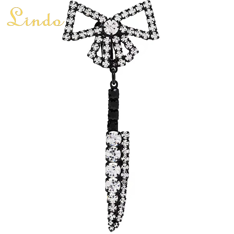 Sparkling Black Bow and Knife Earrings