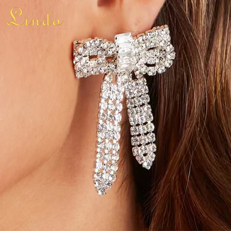 Sparkling Rhinestone Bow Earrings for Women