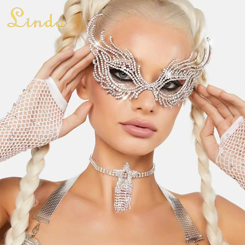 Sparkling Rhinestone Masked Ball Masks for Glasses