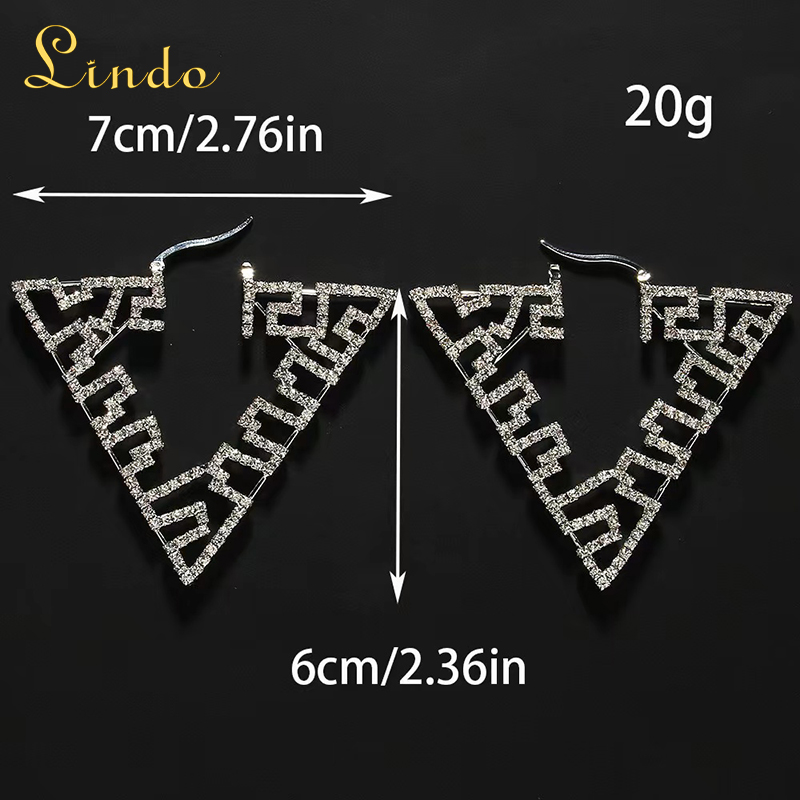 Sparkling Rhinestone Triangle Hoop Earrings