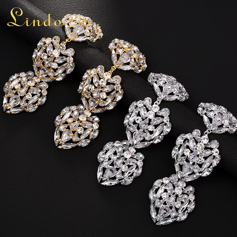 Three Crystal Heart Drop Earrings