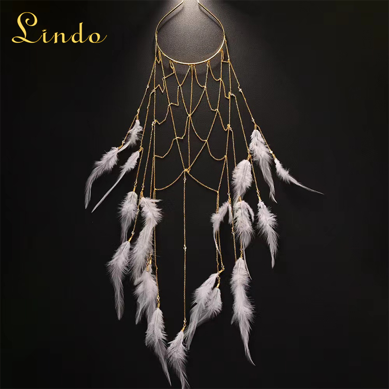 White Feather Hair Bands with Long Tassel