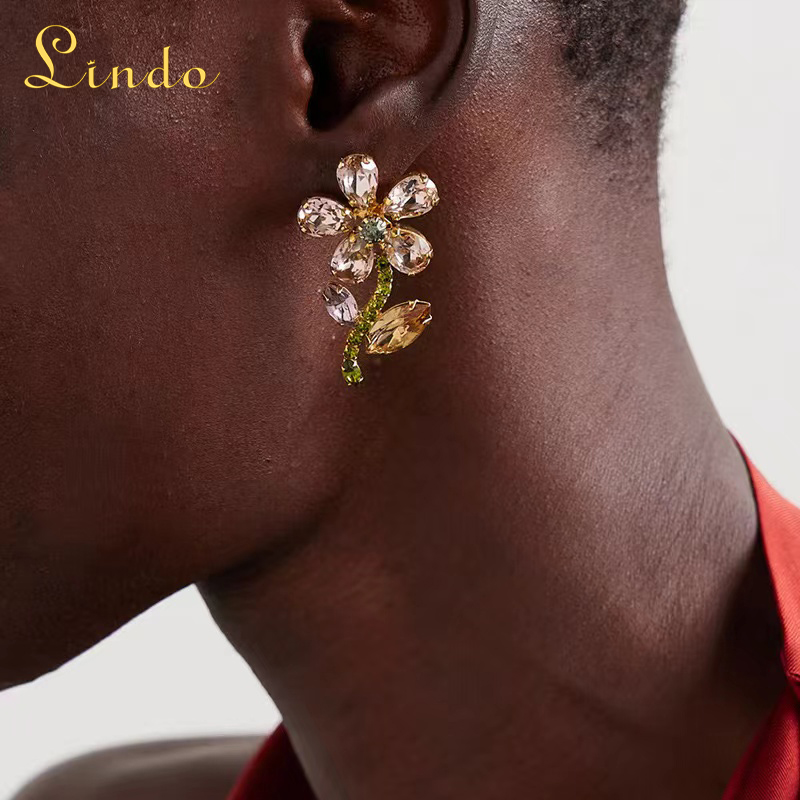 Cute Flower Earrings Cheap Crystal Colorful Floral Jewelry