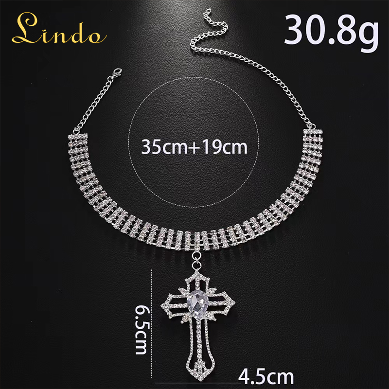 Cross Tennis Necklace Crystal Pendant Choker