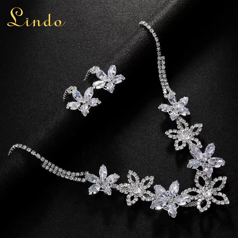 Flower Necklace and Earring Set Crystal Jewelry Sets