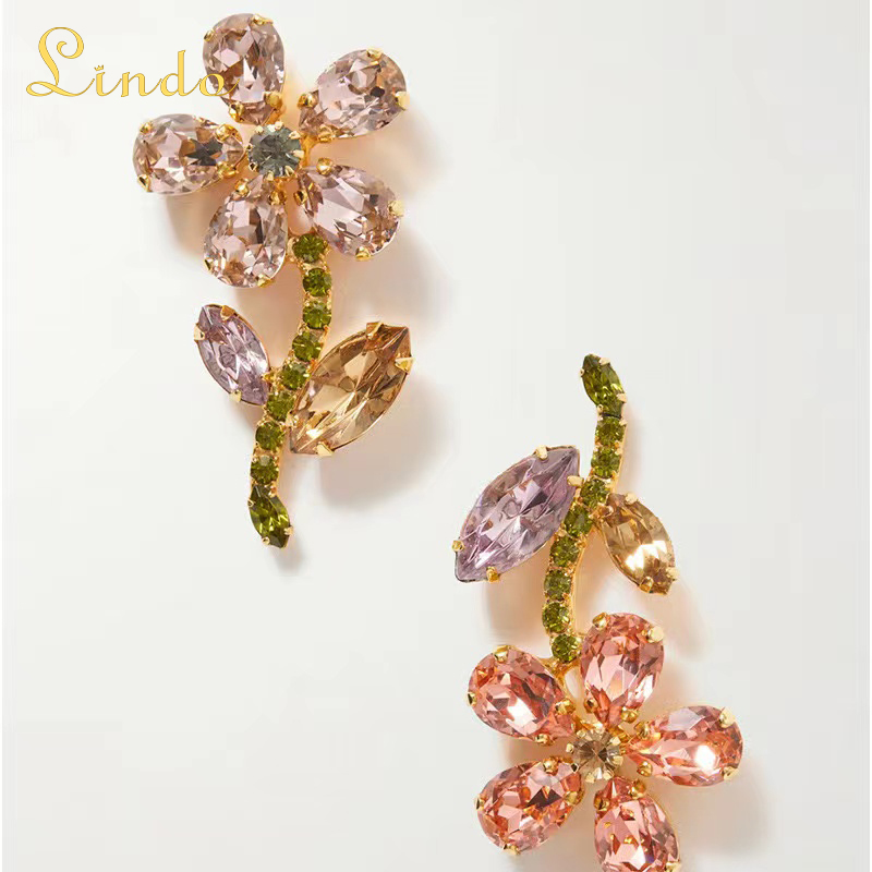 Cute Flower Earrings Cheap Crystal Colorful Floral Jewelry