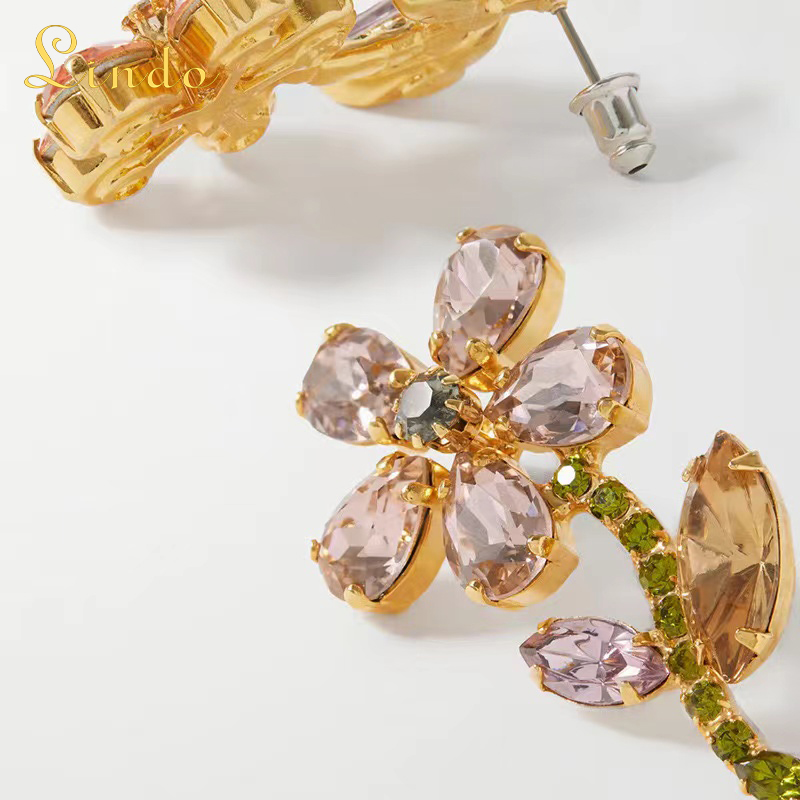 Cute Flower Earrings Cheap Crystal Colorful Floral Jewelry