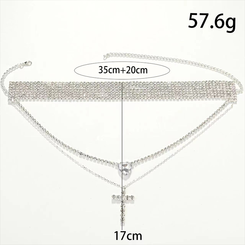 Multi Layered Cross Necklace Triple Tennis Choker