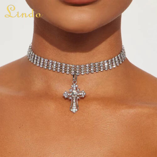 Cross Tennis Necklace Crystal Pendant Choker