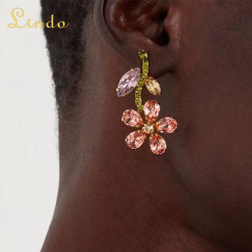 Cute Flower Earrings Cheap Crystal Colorful Floral Jewelry