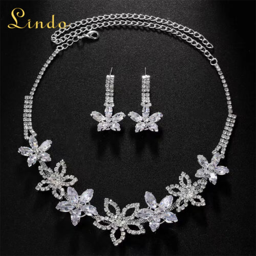 Flower Necklace and Earring Set Crystal Jewelry Sets