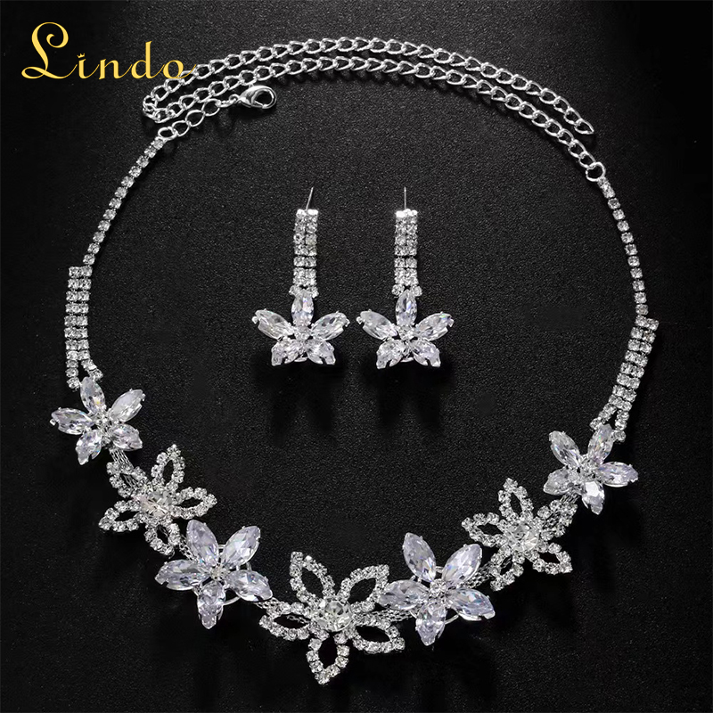 Flower Necklace and Earring Set Crystal Jewelry Sets