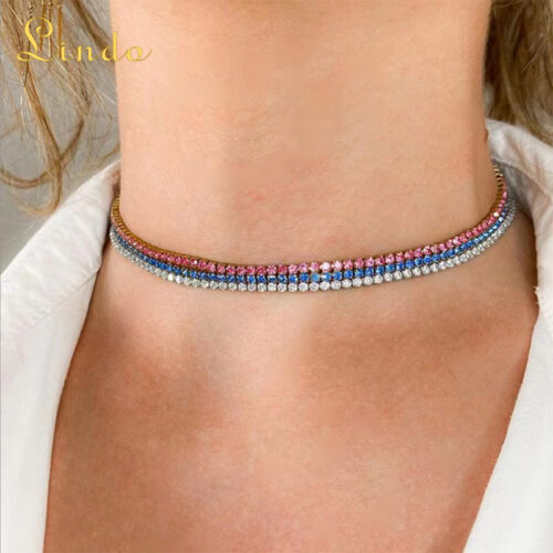 Multicolor Tennis Necklace Multi Gemstone Choker