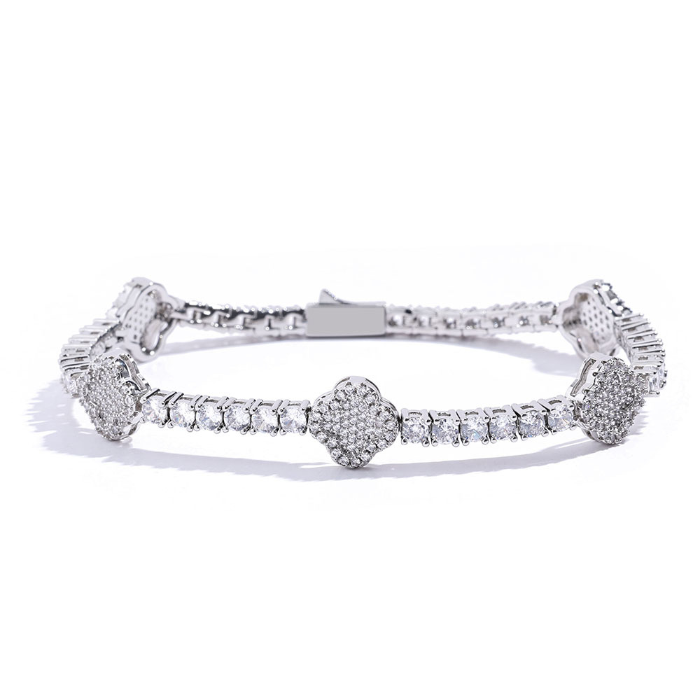 S925 Sterling Silver Moissanite Clover Tennis Bracelet