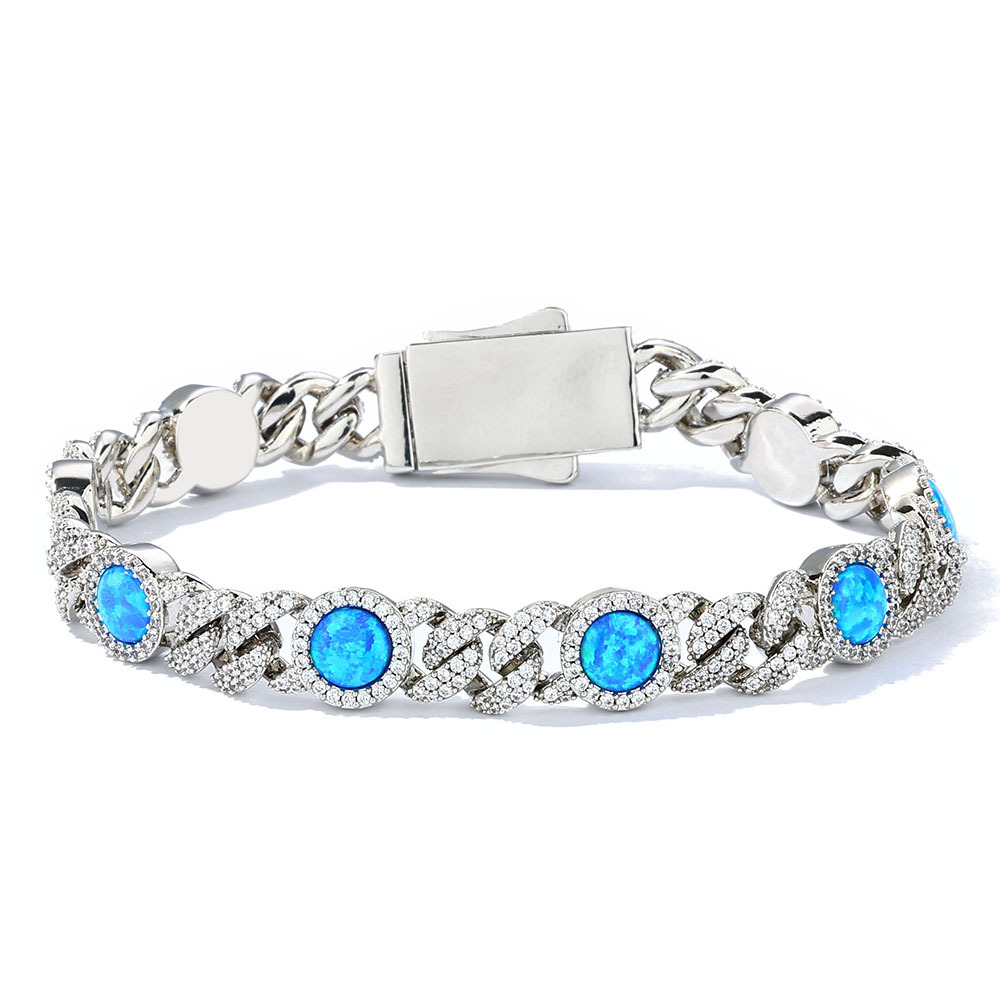 8mm Iced Cuban Link Bracelet with Blue Stone