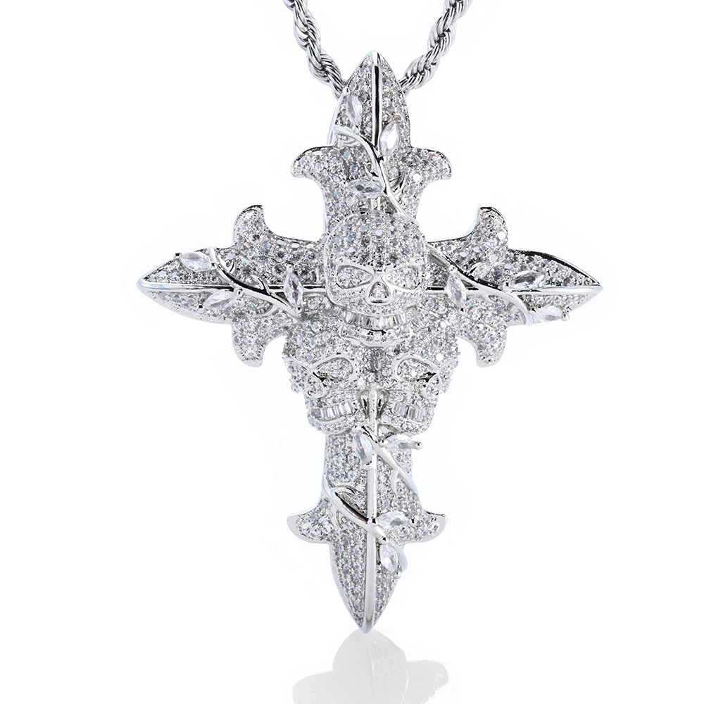 925 Solid Silver Skull and Cross Pendant